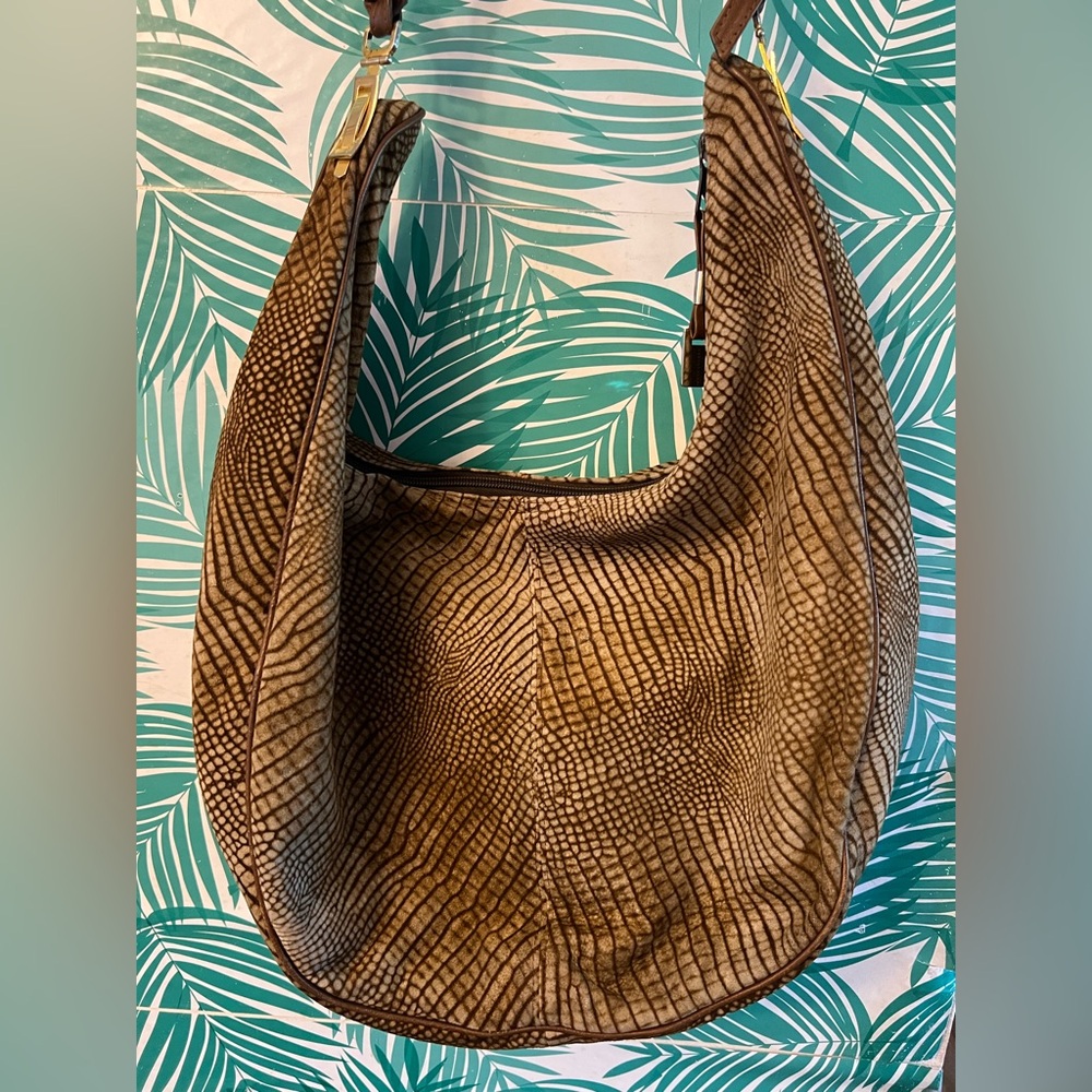 Castioni large Snake like print soft suede leather bag boho made in Italy